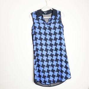 Oleg Cassini button up sleeveless shirt dress blue